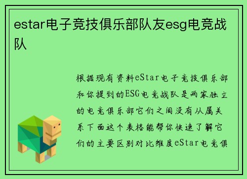 estar电子竞技俱乐部队友esg电竞战队